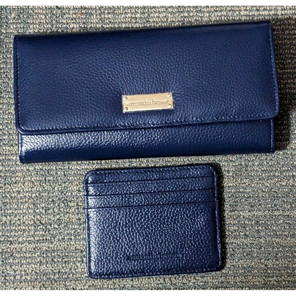 Samantha Brown Wallet Navy Blue Pebble Leather RFID Clutch Credit Card Insert